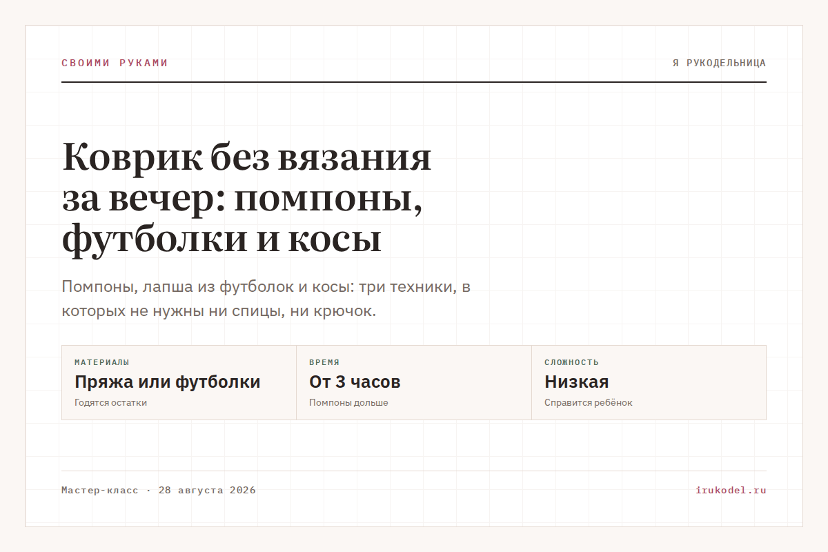 Коврик без вязания за вечер: помпоны, футболки и косы