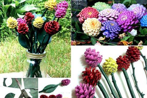 Букет РОЗ из шишек — делаем сами
