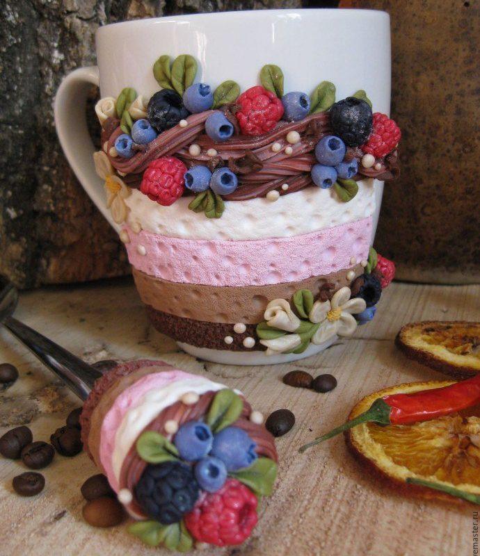 Красивые кружки с декором из полимерной глины. Какая же это красота!!!