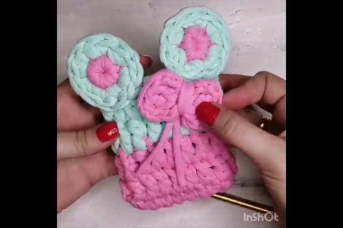 Бантик из трикотажной пряжи. Вязание крючком. Мастер-класс