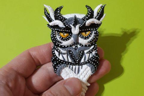Брошка сова из полимерной глины
