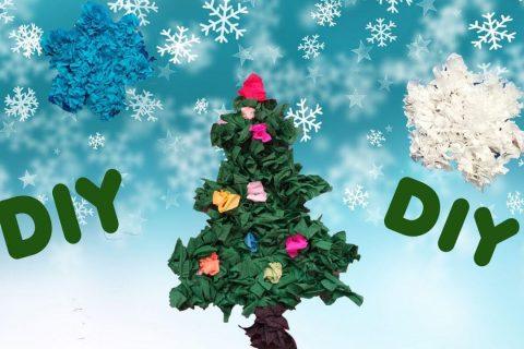 DIY.Новогодние поделки.Елка и  снежинки из гофрированной бумаги.Christmas  crafts