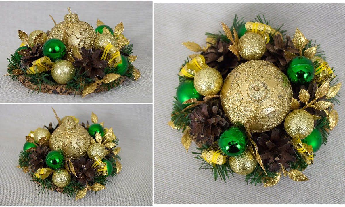 DIY новогодняя композиция со свечой Мастер Класс. Декор на Новый Год своими руками