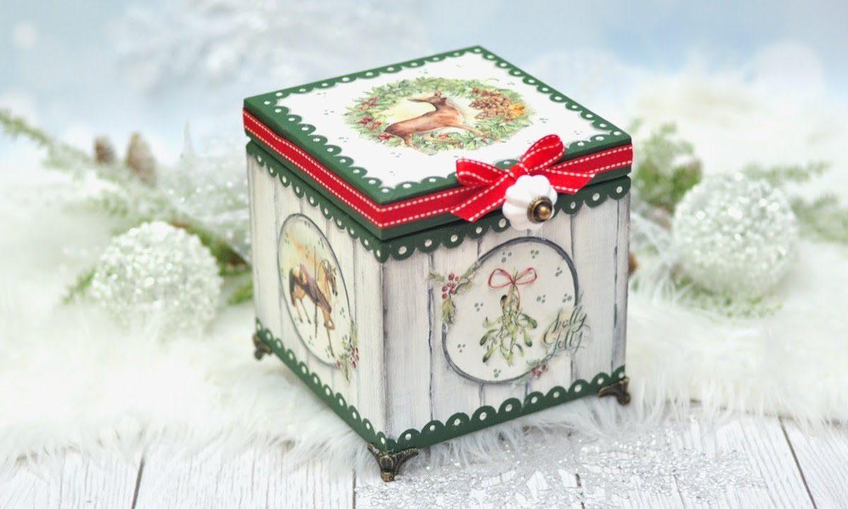 Decoupge świąteczne pudełko z sarenką — DIY tutorial
