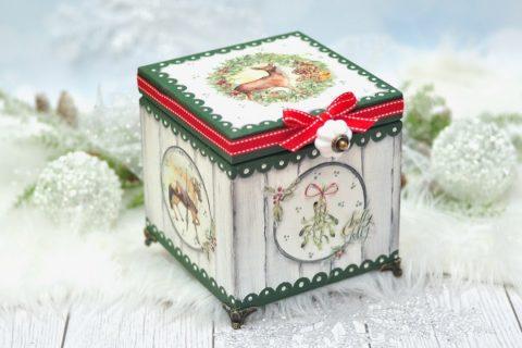 Decoupge świąteczne pudełko z sarenką — DIY tutorial