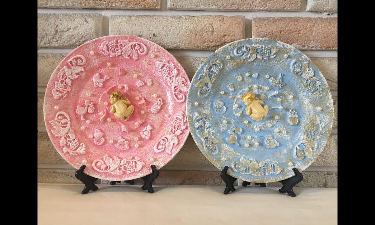 Декор тарелки к рождению ребёнка. DIY. Подарок своими руками.