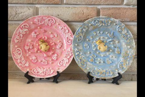 Декор тарелки к рождению ребёнка. DIY. Подарок своими руками.