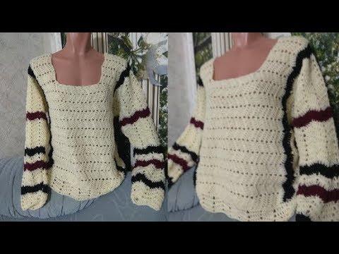 Джемпер крючком отрукава узором Зигзаг