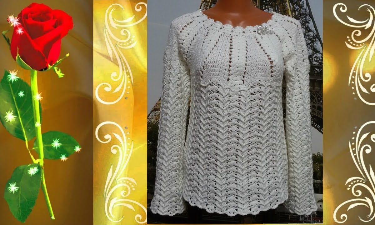 Джемпер с круглой кокеткой крючком.Итог работы.Jumper with round yoke crochet.Result of work