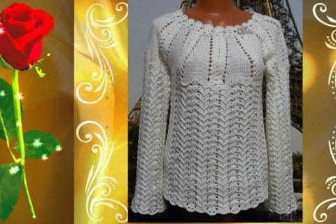 Джемпер с круглой кокеткой крючком.Итог работы.Jumper with round yoke crochet.Result of work