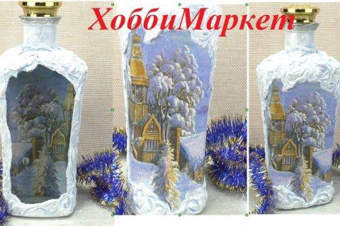 Морозные узоры на бутылке. Делаем обратный декупаж. ХоббиМаркет