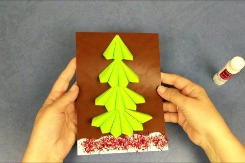 Новогодняя елка из модулей оригами. Открытка на Новый год. Christmas paper craft