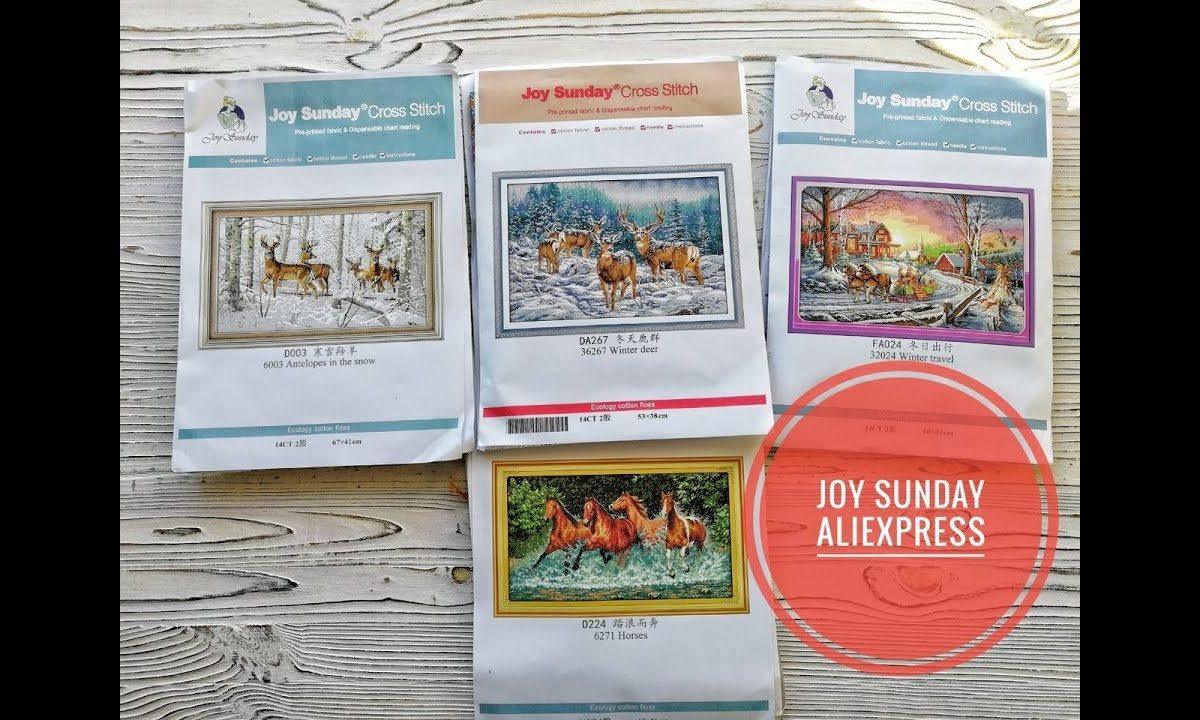 Обзор китайских наборов Joy Sunday с AlieXpress. Вышивка крестом на канве с принтом.
