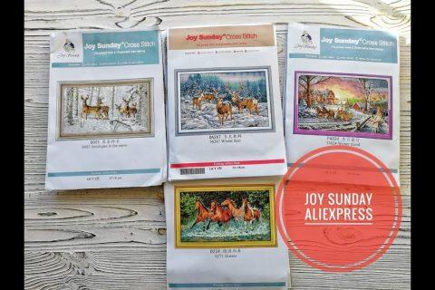 Обзор китайских наборов Joy Sunday с AlieXpress. Вышивка крестом на канве с принтом.