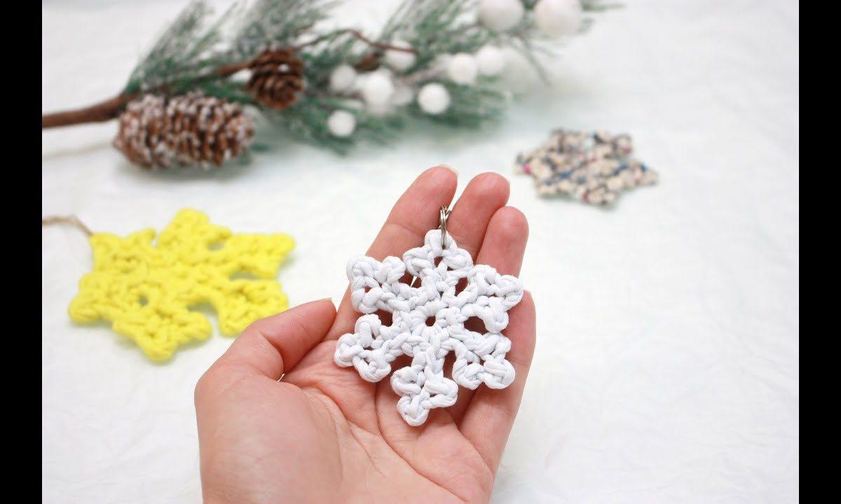 ПОСМОТРИТЕ, НАСКОЛЬКО ПРОСТО! Снежинка крючком из трикотажной пряжи. Snowflake crochet
