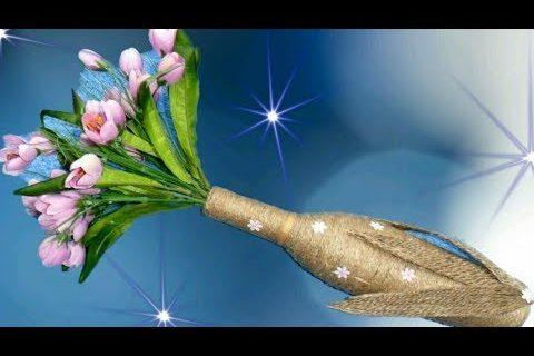 Поделки из джута. Ваза. Декор бутылки