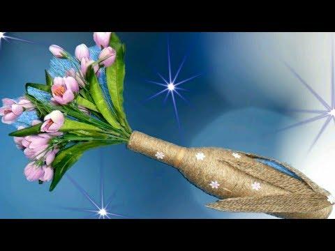 Поделки из джута. Ваза. Декор бутылки