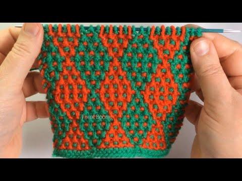 Разноцветные ромбики / Мозаика / Вязание спицами.