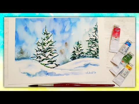 Рисуем Зиму Акварелью Онлайн!