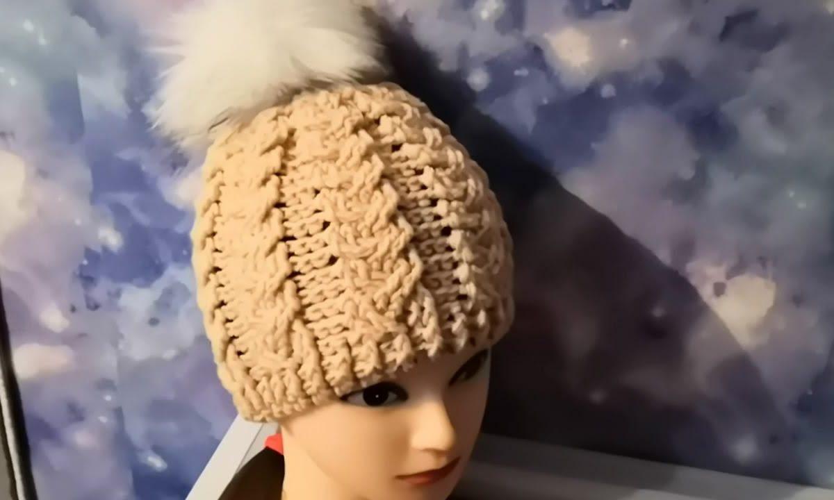 Шапка косами, зимняя, крючком.