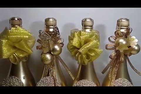 Супер лёгкий декор шампанского на Новый год//Оригинально и празднично// Champagne bottle decor.