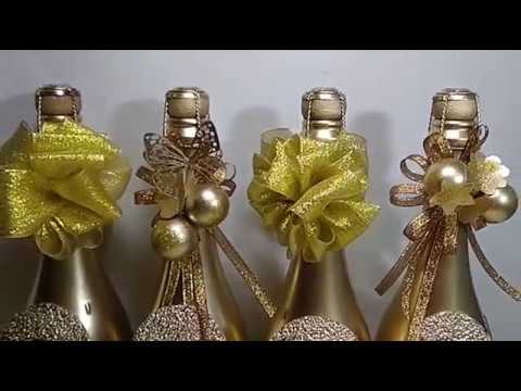 Супер лёгкий декор шампанского на Новый год//Оригинально и празднично// Champagne bottle decor.