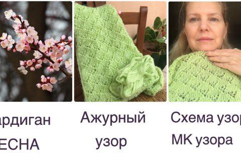 Красивый и простой ажурный узор спицами для вязания кардигана. Подробный МК  узора  и схема.