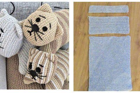 Котоподушка мягкая игрушка вязаная спицами. Подарок своими руками. Soft toy with spokes