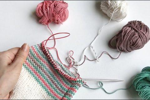 Разноцветные полосы, как вязать ровно. Без ступенек при круговом вязании.