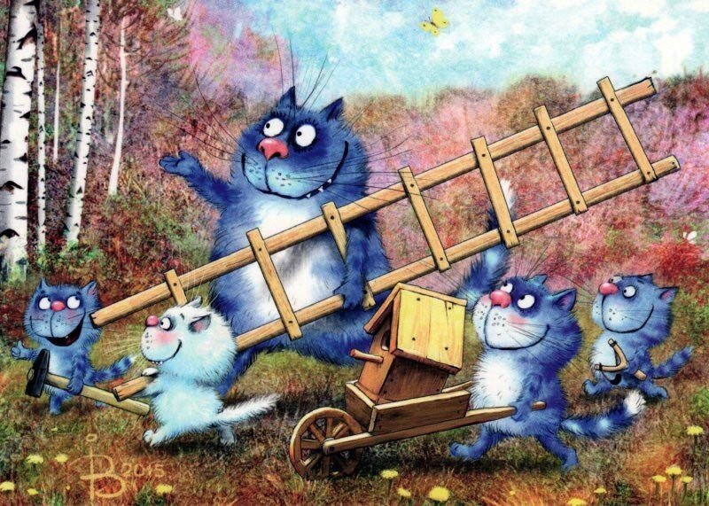 Забавные синие коты. Коллекция картин от Ирины Зенюк