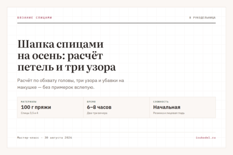 Шапка спицами на осень: расчёт петель и три узора
