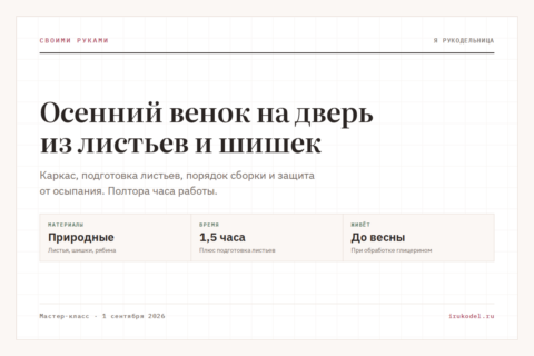 Осенний венок на дверь из листьев и шишек