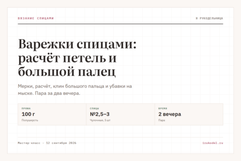 Варежки спицами: расчёт петель и большой палец
