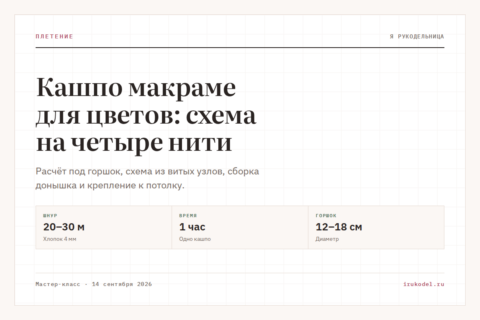 Кашпо макраме для цветов: схема на четыре нити