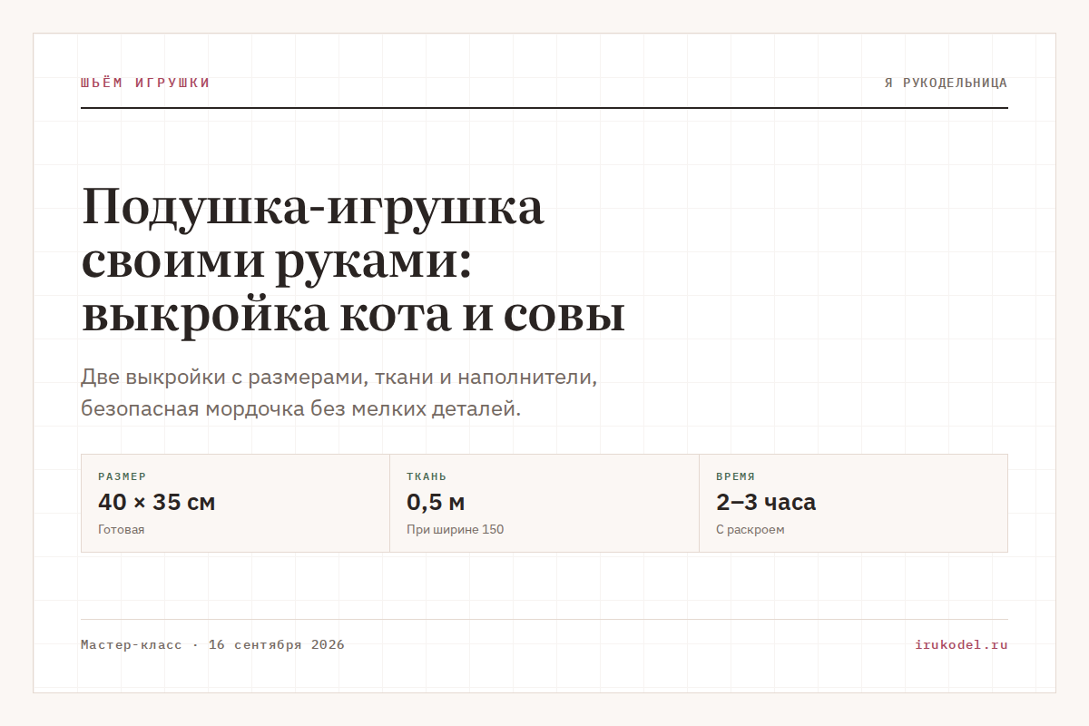 Подушка-игрушка своими руками: выкройка кота и совы