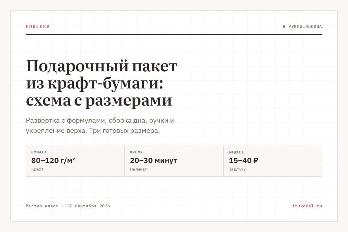Подарочный пакет из крафт-бумаги: схема с размерами