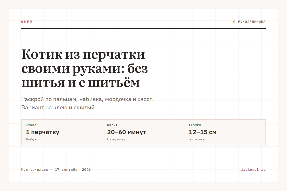 Котик из перчатки своими руками: без шитья и с шитьём