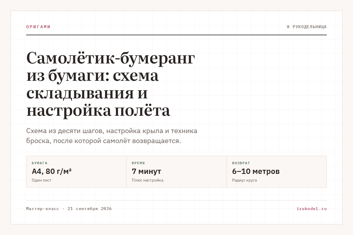 Самолётик-бумеранг из бумаги: схема складывания и настройка полёта