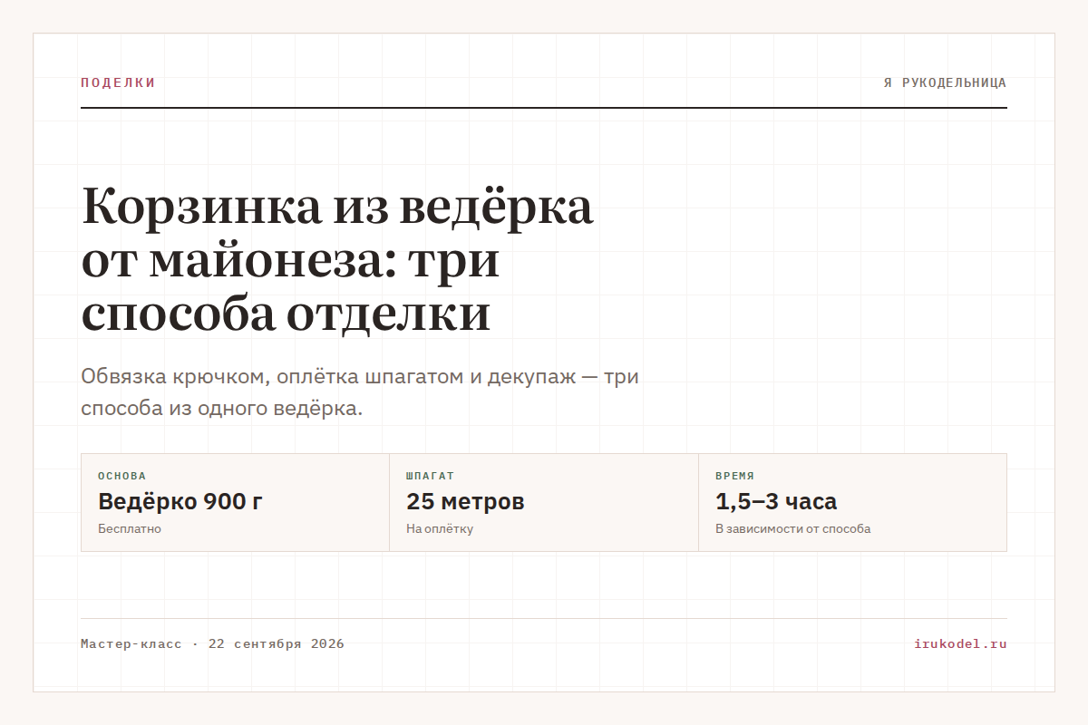 Корзинка из ведёрка от майонеза: три способа отделки
