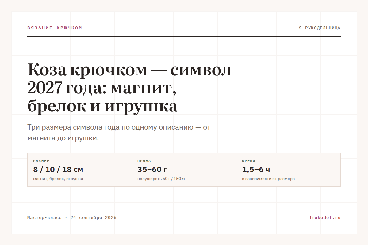 Коза крючком — символ 2027 года: магнит, брелок и игрушка