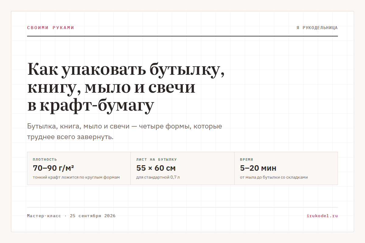Как упаковать бутылку, книгу, мыло и свечи в крафт-бумагу