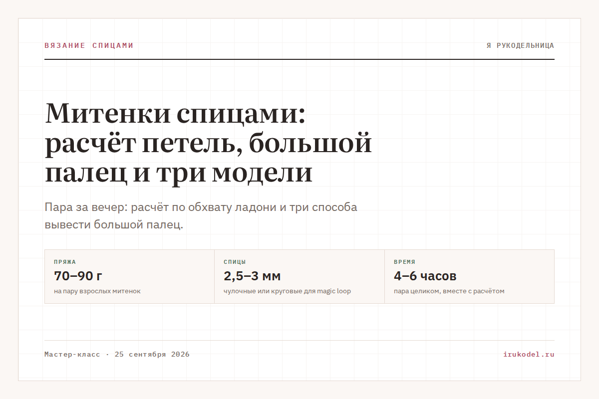 Митенки спицами: расчёт петель, большой палец и три модели