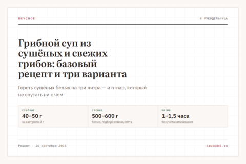 Грибной суп из сушёных и свежих грибов: базовый рецепт и три варианта