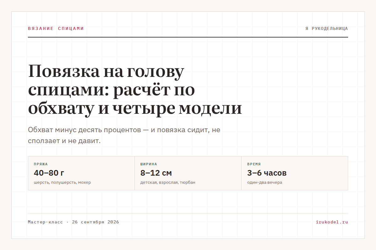Повязка на голову спицами: расчёт по обхвату и четыре модели