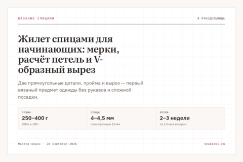 Жилет спицами для начинающих: мерки, расчёт петель и V-образный вырез