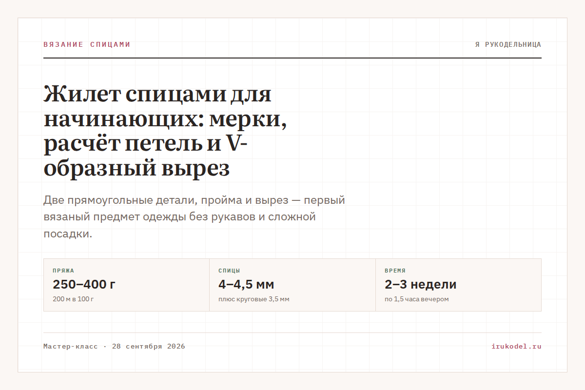 Жилет спицами для начинающих: мерки, расчёт петель и V-образный вырез
