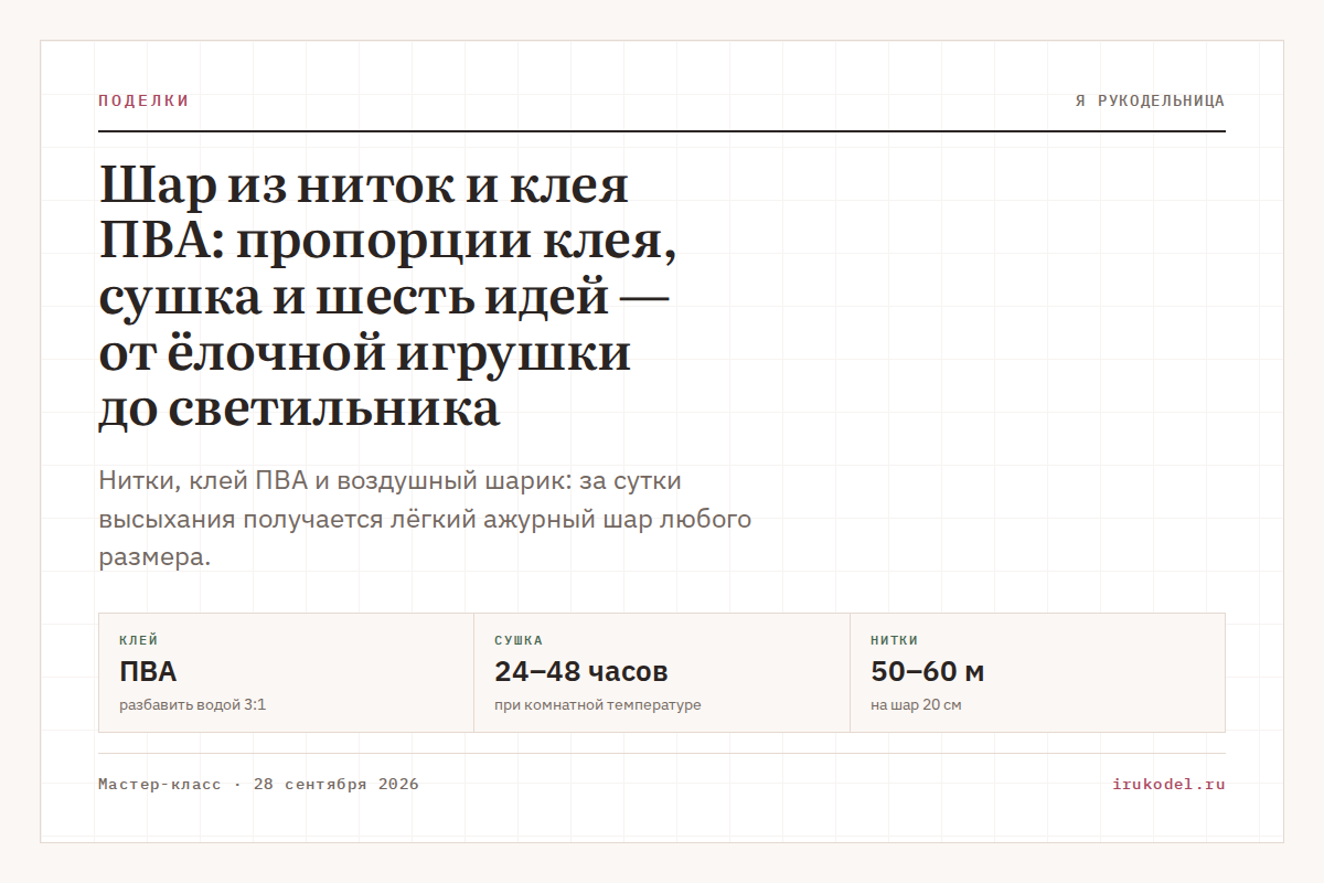 Шар из ниток и клея ПВА: пропорции клея, сушка и шесть идей — от ёлочной игрушки до светильника