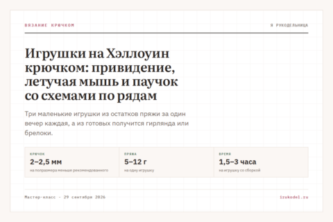 Игрушки на Хэллоуин крючком: привидение, летучая мышь и паучок со схемами по рядам