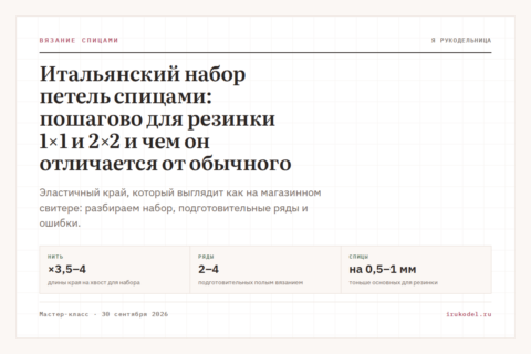 Итальянский набор петель спицами: пошагово для резинки 1×1 и 2×2 и чем он отличается от обычного