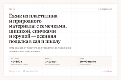 Ёжик из пластилина и природного материала: с семечками, шишкой, спичками и крупой — осенняя поделка в сад и школу